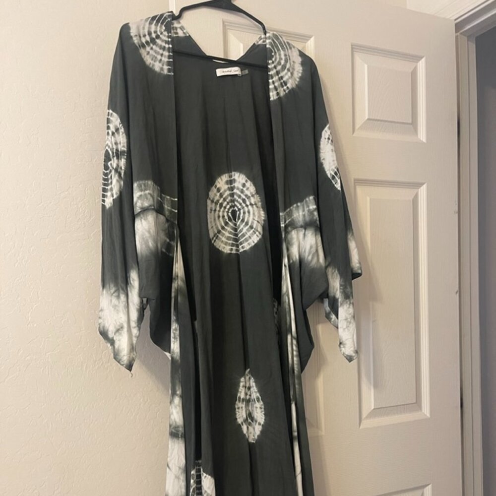 Mustard Seed Kimono Robe Beach Cover Up Festival Boho Tye Dye Sz S M Gray